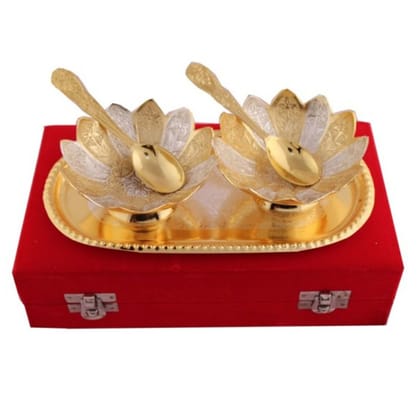 Decorative Silver & Gold Plated 2 Bowl With Tray And Two Spoon (Bmas053)