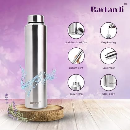 Stainless Steel Water Bottle  Leak-Proof & Break-Resistant | Ideal for Office, School, College, Gym, Picnic, Home & Fridge Use | 1 Litre | Silver | 1 Unit