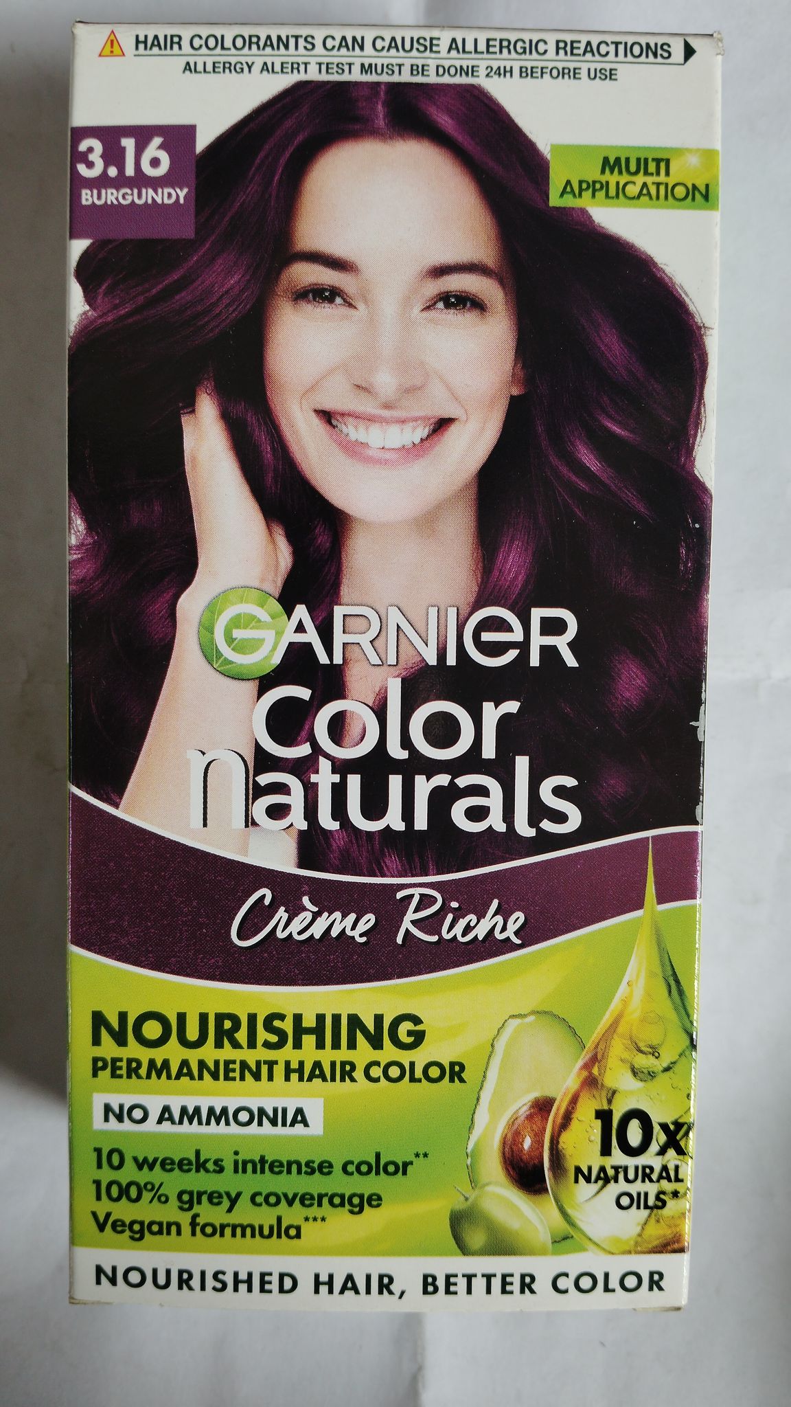 Garnier Color Naturals Creme riche Nourishing Permanent hair color No ammonia 3.16 burgundy 70ml+60g