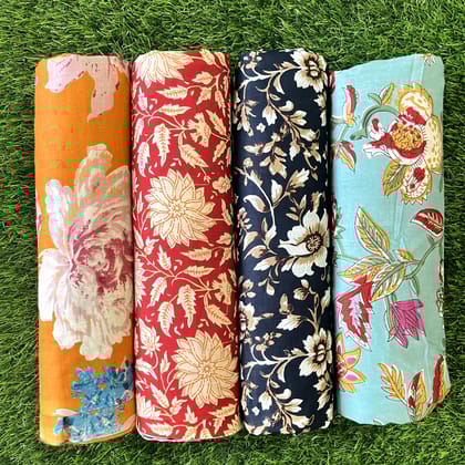 Pure cotton unstitched kurtis (pack of 4) (2.5 meters in one design)-As shown in picture / 2.5 mtr each / Pure cotton