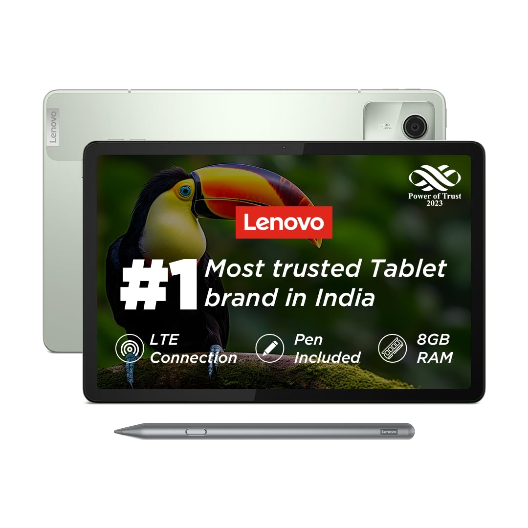 Lenovo M11 with Pen Tablet with  4G (LTE) + Wi-Fi | 8 GB RAM, 128 GB ROM (Expandable Up to 1 TB) | 11 Inch Screen- Seafoam Green