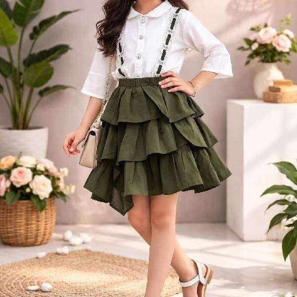 Premium Lightweight Kids Green Festive Frock