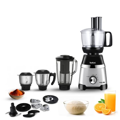 Tefal Chef Assist 800 W Mixer Grinder,Juicer and Food Processor | Dough Maker 15-in-1 Versatile Appliance| Powerful 800W Motor | 4 Jars and 7 blades| Europe’s No.1 Blending Brand | 3-Year Warranty Tefal Chef Assist 800 W Mixer Grinder,Juicer and Food Pro