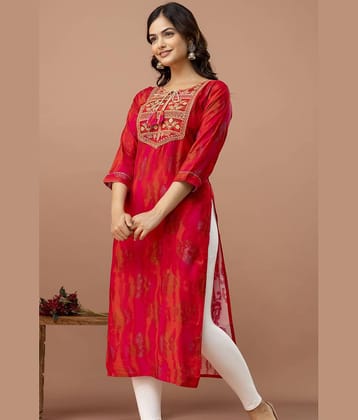 Kapadia Women Cotton Blend Embroidered Straight Kurti ( Pink )