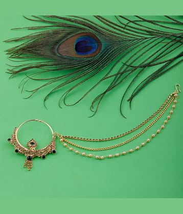 SILVER SHINE  Traditional Gold Plated Bottle Green Stone Diamond Studded Designer Wedding Nose Ring  for Girls And Women Jewellery