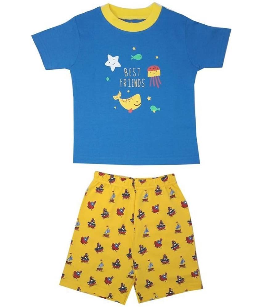 KABOOS Pack of 1 Boys 100% Cotton Nightsuit Set ( Blue )