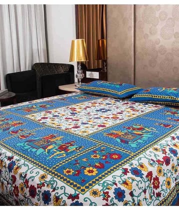 PETROSOLY Cotton 1 Double King Bedsheet with 2 Pillow Covers ( Blue )