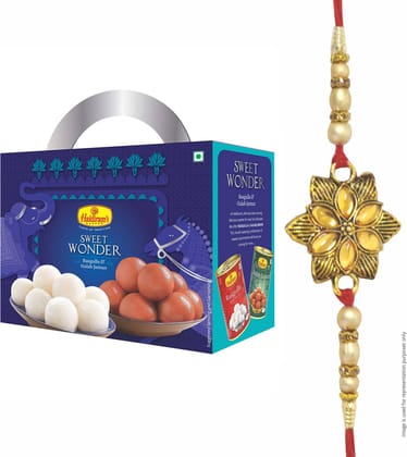 Haldiram's Sweet Wonder (Rasgulla and Gulab Jamun) with Rakhi Assorted Gift Box (Multicolor)