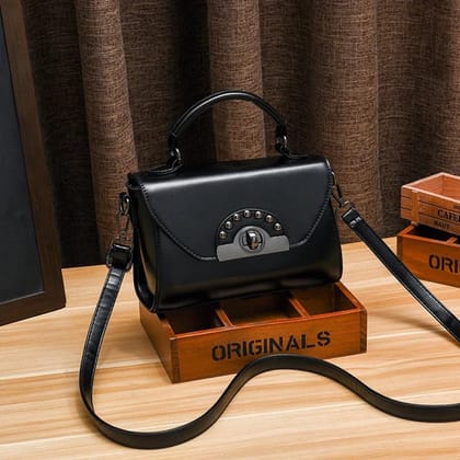 WOMEN VINTAGE STITCHING RIVET DECORATIVE FLAP SADDLE BAG