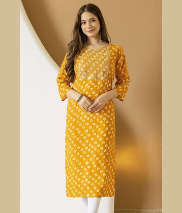 Kapadia Women Viscose Rayon Embroidered Straight Kurti ( Yellow )