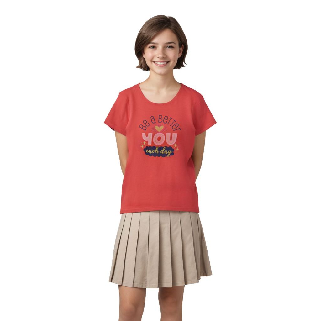 Premium Kids Girls T shirt Cotton Hibiscus Red Be a Better 2025 at ShopCircuit | ONDC