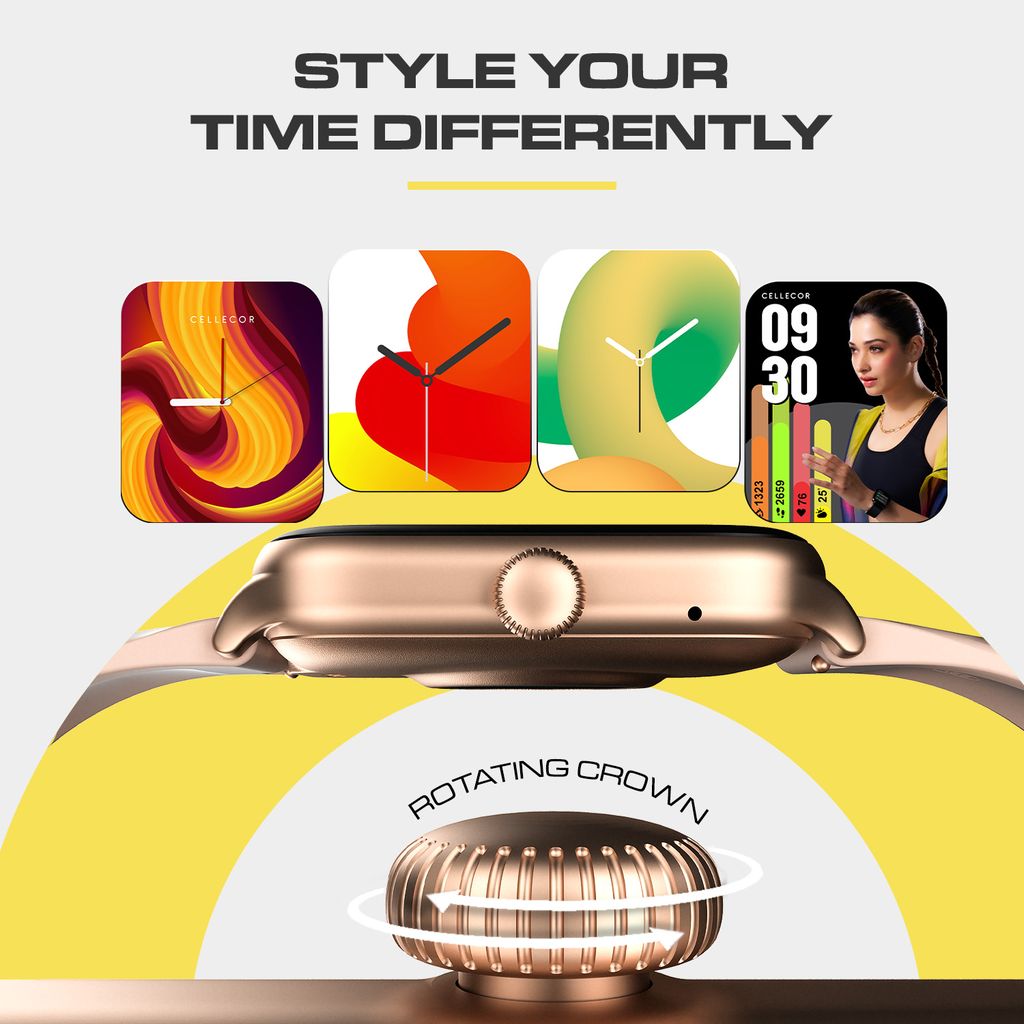 CELLECOR M1 Stew 1.83 IPS Display Smart Watch, Bluetooth Calling, Unlimited Watch Faces, 100+ Sports Modes, Health Suite, Voice Assistance (Gold-Pink)