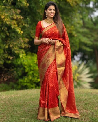 Red Jacquard Pattern Banarasi Soft Silk Cotton Saree