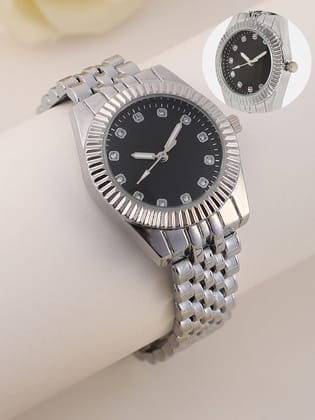 The Ribbed H-Link Round Watch - Midnight Black-Watches