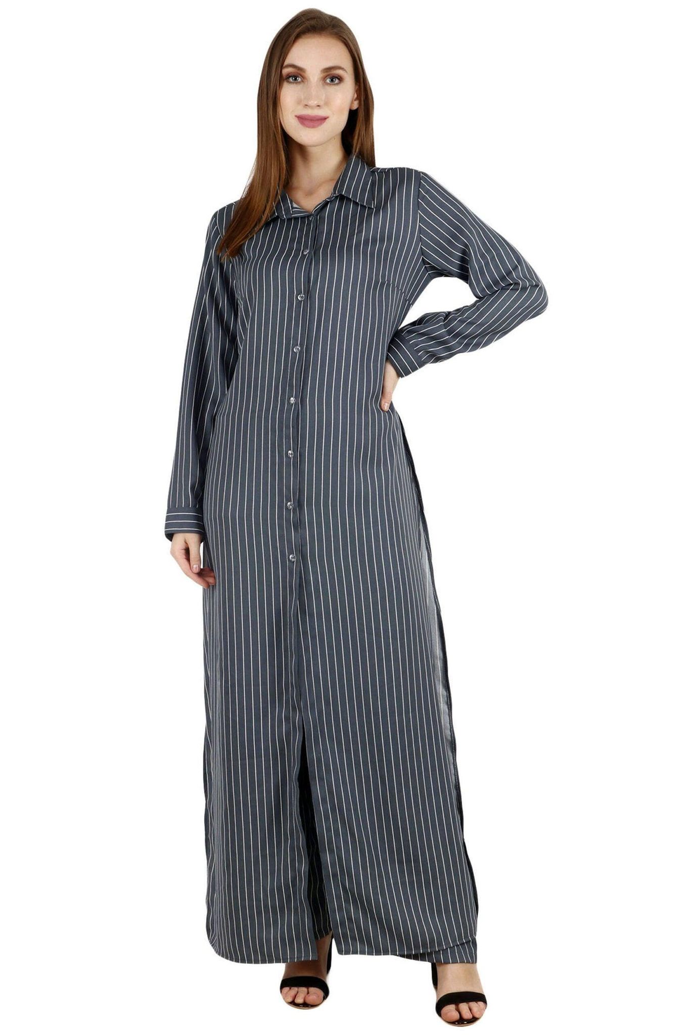 Grey Striped Pant Set-L / L / Grey