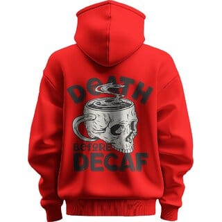 BULL CLOTHING Premium Death Before Decaf Red Hoodie  280 GSM Fleece for Ultimate Comfort and Durability (S)