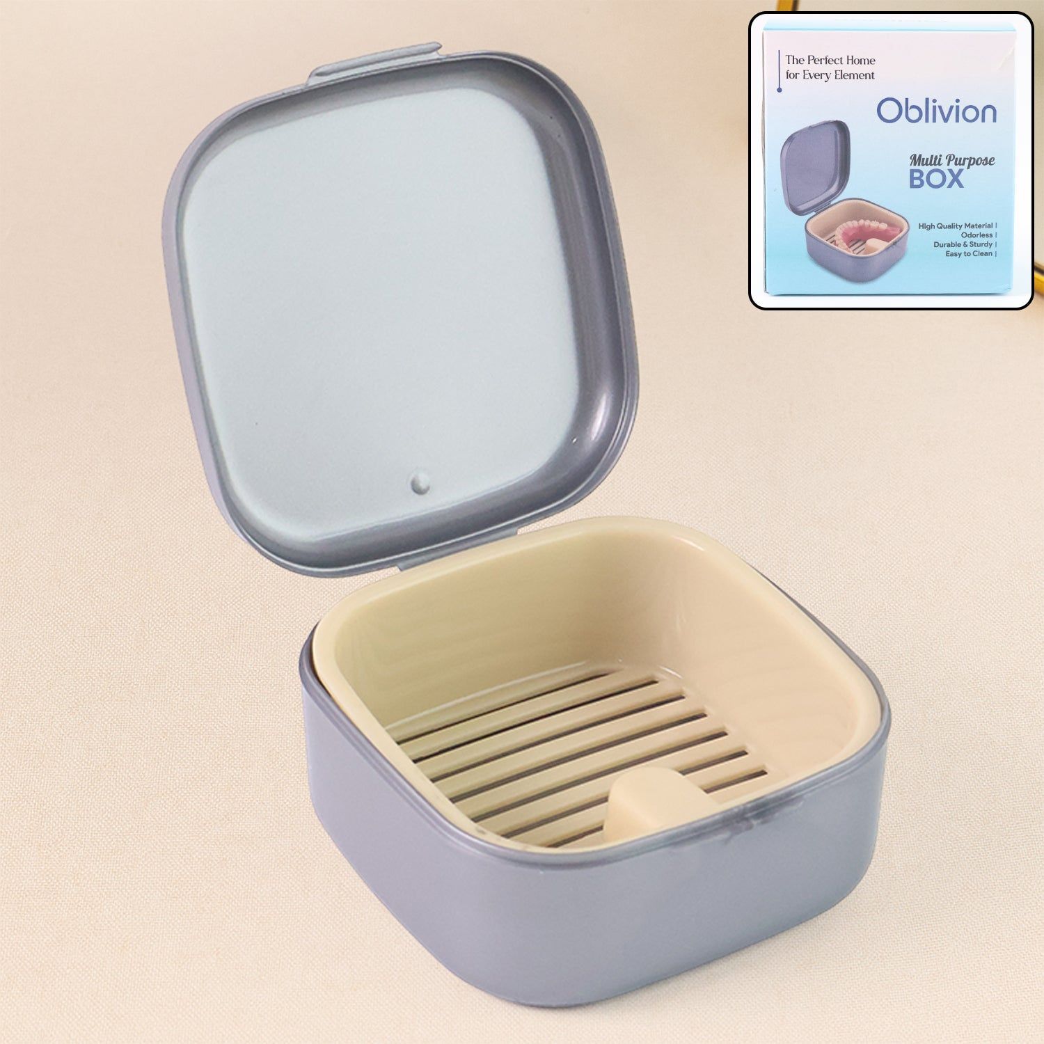 Oblivion Teeth Storage Box with Lid and Inner Tray, DENTURE CASE (1 Pc)