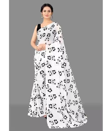 Sanwariya Silks Georgette Printed Saree With Unstitched Blouse Piece ( White )