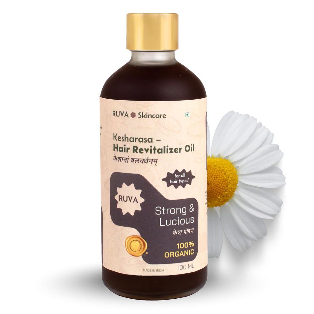 RUVA Organic Hair Revitalizer Ayurvedic Oil with Cold-Pressed Sesame Oil, Bhringraj & Amla | Strengthens Roots, Shine, Natural Haircare | For All Hair Types - Men & Women | 100ml