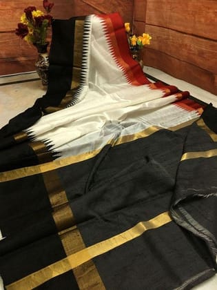 BLACK COLOR LINEN DIGITAL PRINTED SAREE  1591