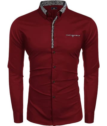 WEBRIC Cotton Blend Regular Fit Printed Full Sleeves Men's Casual Shirt - Maroon ( Pack of 1 )