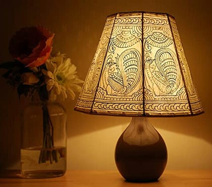 Misty Flower Kalamkari Handpaited Leather Lamp Shade (11X9 Inch)
