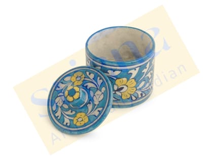 Srjana Handcrafted Blue Pottery Box With Lid