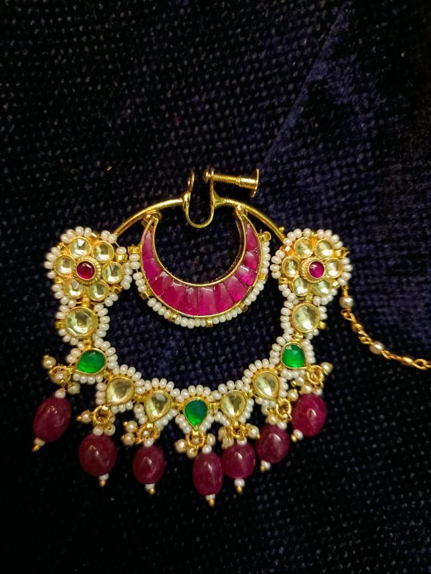 ZEVAR | Ahmedabadi Pachi Kundan Studded Nose Ring
