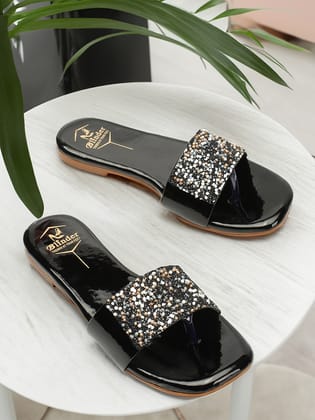 BLINDER Black Slippers Flats 4