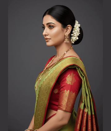 IndShopMart Cotton Silk Woven Regular Saree With Unstitched Blouse Piece ( Olive,Red )