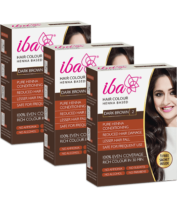 Iba Hair Colour for Women ,Dark Brown, 70g,  Pure Henna Based Powder Sachet (Pack of 3)