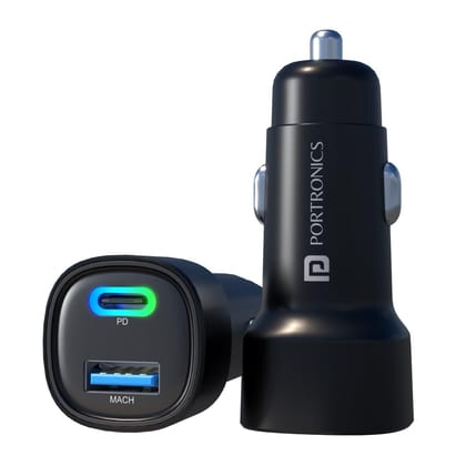 Portronics Car Power 30 Dual Output Fast Car Charger with 30W Type-C PD & 30W USB, LED Indicator, Charging Adapter Compatible with Cars for iPhone & Android Smartphone, Smartwatch(Black) Portronics Car Power 30 Dual Output Fast Car Charger with 30W Type-C PD & 30W USB, LED Indicator, Charging Adapter Compatible with Cars for iPhone & Android Smartphone, Smartwatch(Black)