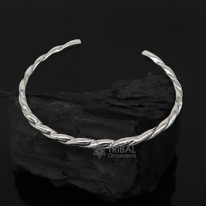 solid 4 mm 925 sterling silver twisting design modern trendy cuff kada bracelet best gifting unisex bangle kada cuff165