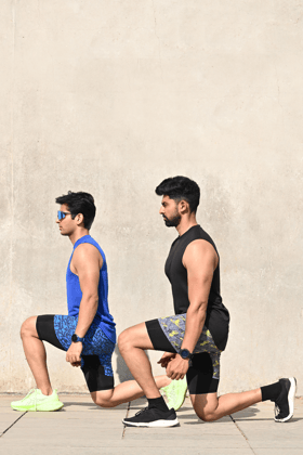 Pack of Two Long Distance Running Shorts - 7 Pockets, 3 Layered - Blue + Grey-M