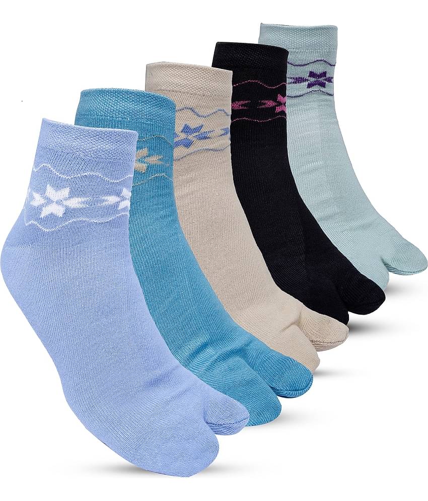 Texfro Pack of 5 Women's Cotton Ankle Length Socks ( Multicolor )