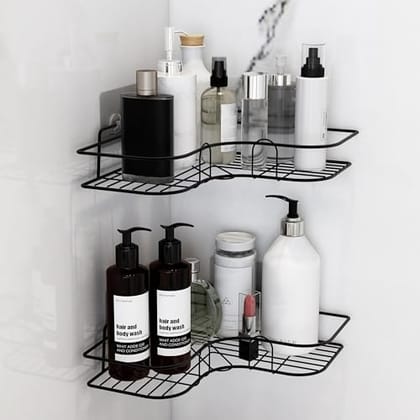 Ruboxa Self Adhesive Corner Shelf for Bathroom/GI Metal Shelf for Kitchen with Magic Sticker/Bathroom