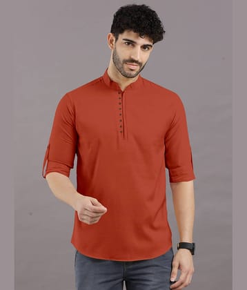 VTEXX Orange Cotton Blend Men's Shirt Style Kurta ( Pack of 1 )