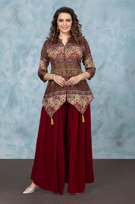 Ember Elegance Embroidered Cord Set in Rust-RUST / M