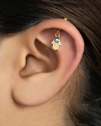 Hamsa Hand - Helix Hanging - 14K Gold Plated-Screw attachment