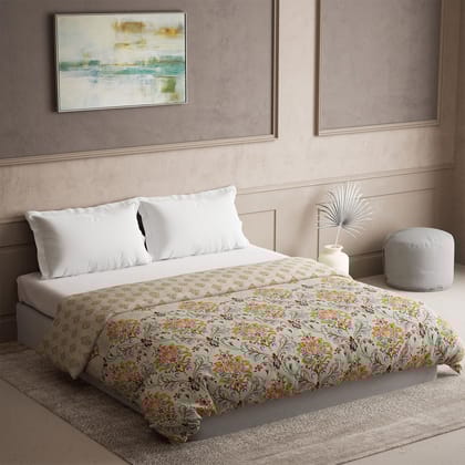 DDECOR - Prime Collection 100% Cotton Ethnic Pattern 136TC King Quilt |229 CM X 274 CM| - Beige