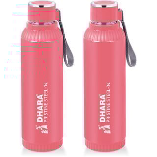Quench 900 Inner Steel and Outer Plastic Water Bottle, 700ml, Pink   BPA Free  Leak Proof  Office Bottle (set of 2)