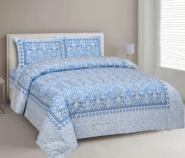 3001-Hometrade India-Standard King Size (90*108 Inches)-Pure Cotton Jaipuri Double Bedsheet With Matching Pillow Cover