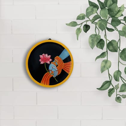 Hand-painted Pichwai Krishna Ji Hand and Lotus Painting Wall Plate - 10'