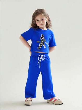 Girl's Royal Blue Pearl Causal Co-Ord  Set [GCS-8073] (1-12 Years)-4-5Y (Size - 24) / Ribbed