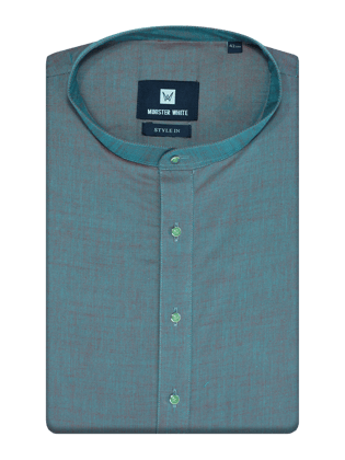 Mens Cotton Aqua Marine Colour Full Sleeves Mid Length Kurta Style In-36 / F/S / Aqua Marine