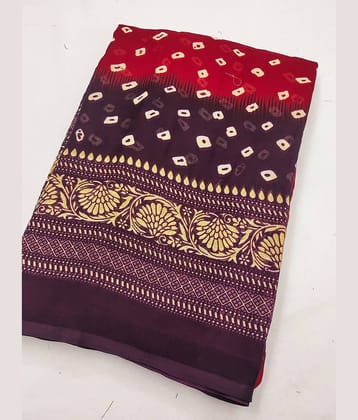 ANAND SAREES Georgette Printed Chanderi saree With Unstitched Blouse Piece ( Red )