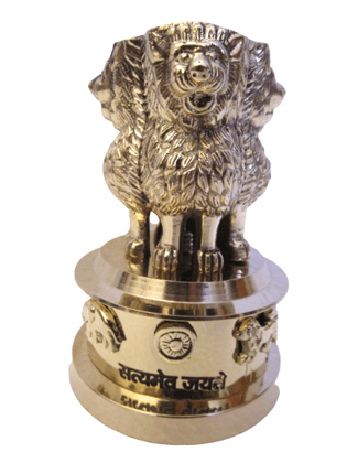 4" Brass Ashok Stambh Indian National Emblem | Ashoka Chakra Office Desk Memento (807)