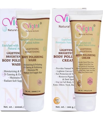 Vigini Face Skin Whitening Brightening Vitamin C Body Polishing Fairness Kit Glutathione Kojic Face Serum SPF 30 300 mL