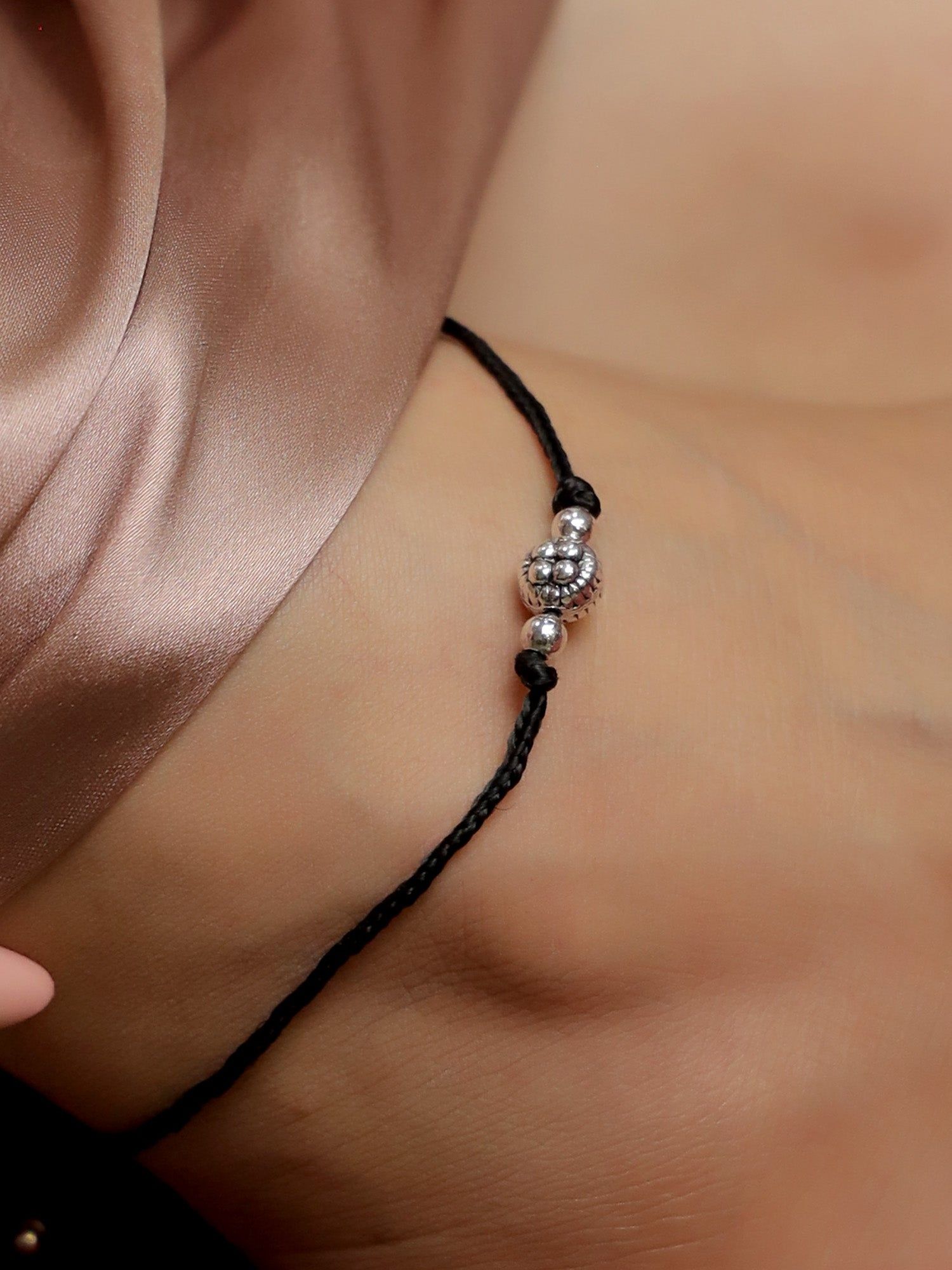 Black Cord Silver Charm Anklet | Pure 925 Silver-925 Silver