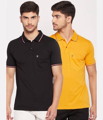 UNIBERRY Pack of 2 Cotton Blend Regular Fit Solid Half Sleeves Men's Polo T Shirt ( Black )